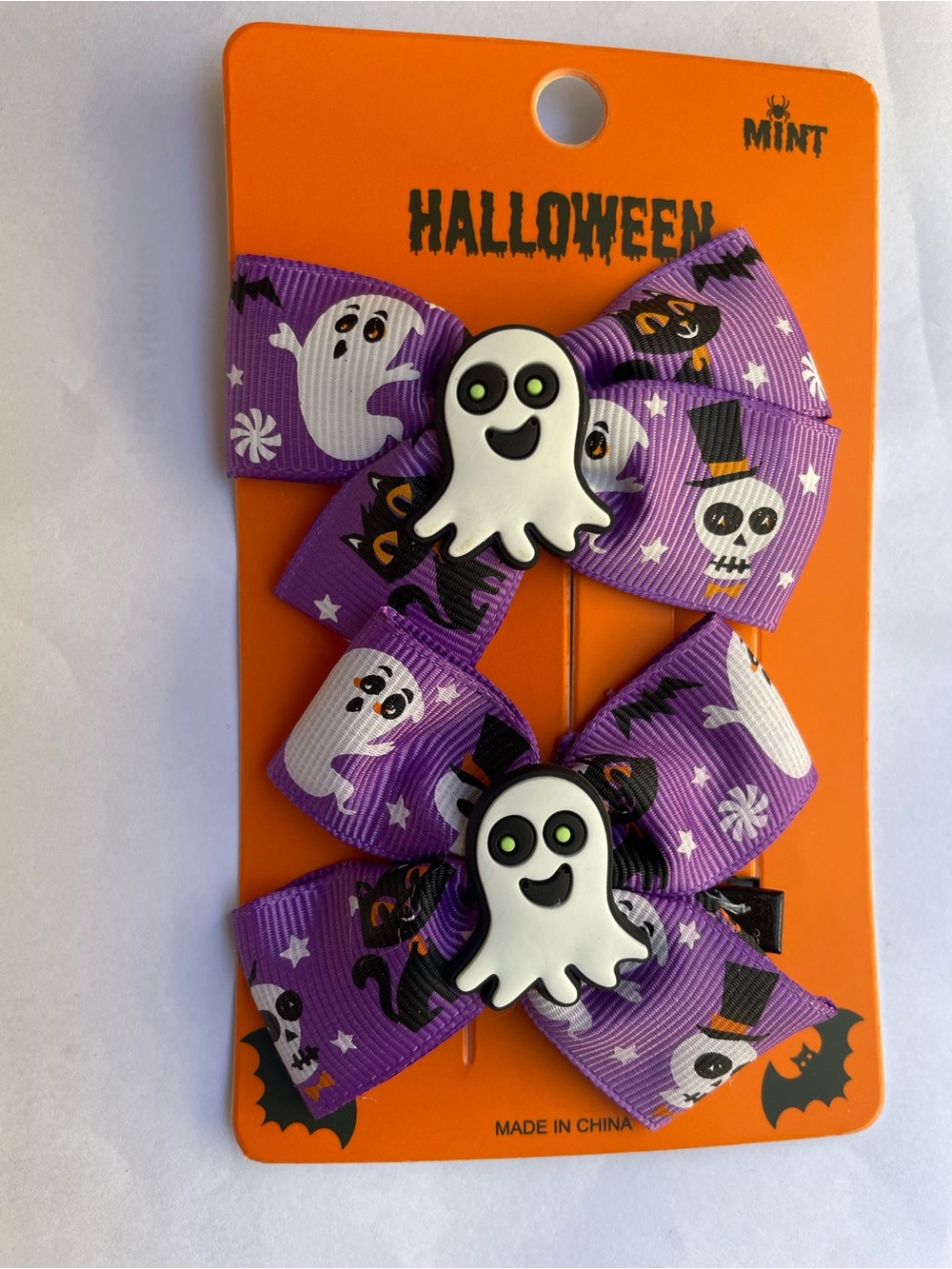 Mint Purple Halloween Ghost Bow Clips with White Ghost Charms